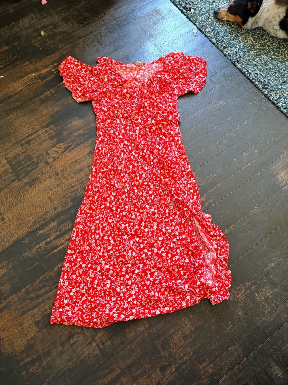 a new day Red Floral Tie-Front Dress